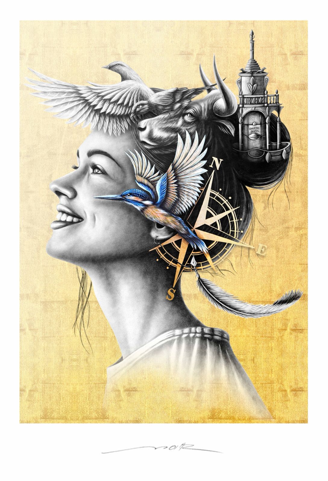 Encre pigmentaire "Liberta Gentis" (gold) signée par l'artiste